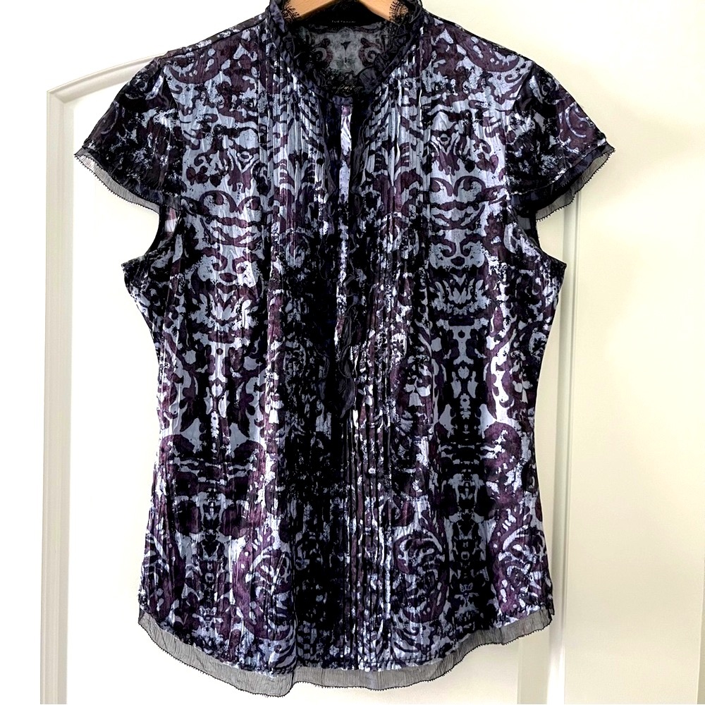 Elie Tahari Silk Blouse with Black Lace Details (size M)